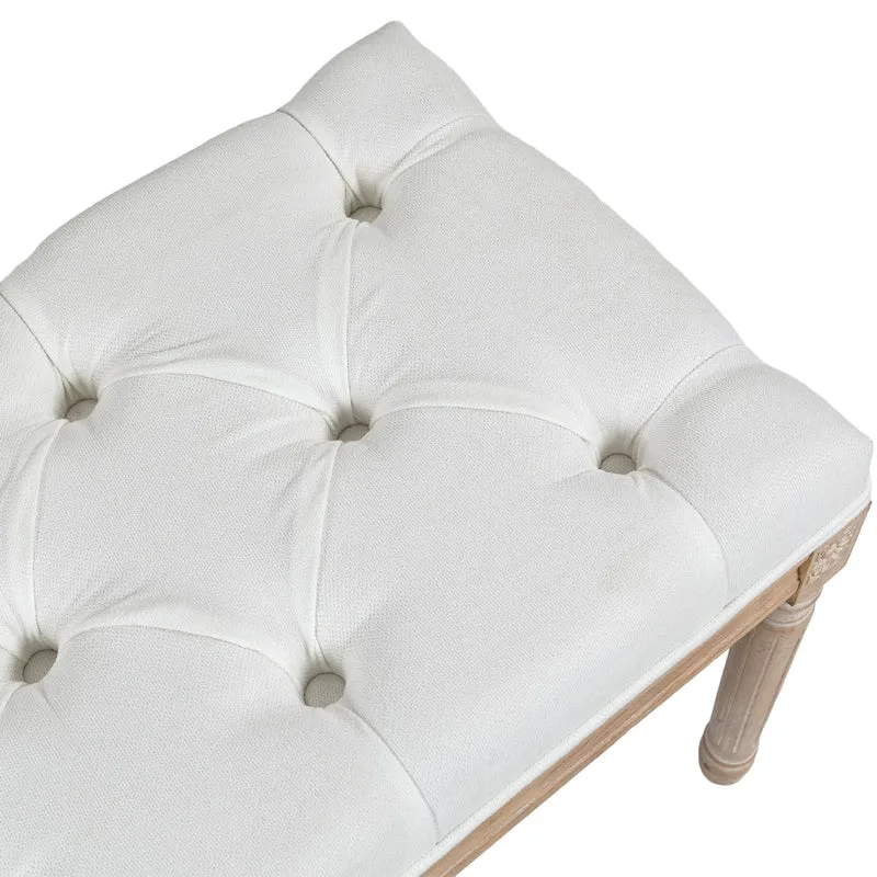 Banc bout de lit capitonné 117 x 40 x 48 cm assise mousse épaisse style vintage chambre ambiance cosy en polyester crème 21_0001582