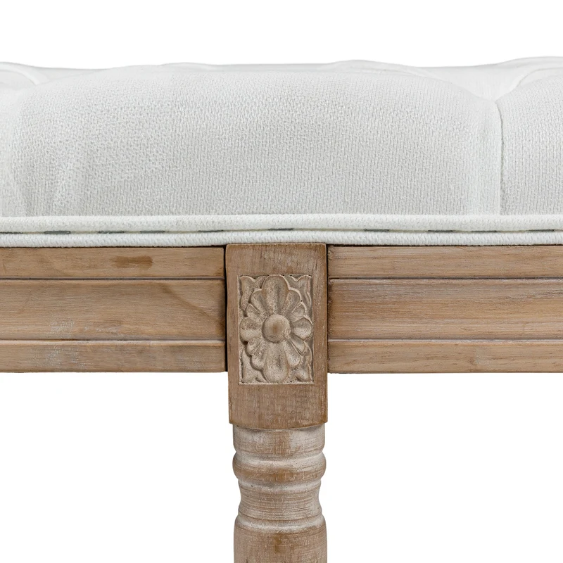 Banc bout de lit capitonné 117 x 40 x 48 cm assise mousse épaisse style vintage chambre ambiance cosy en polyester crème 21_0001582