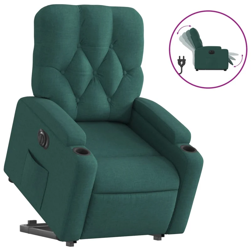 Fauteuil relax TV fonction de levage électrique très confortable en tissu vert foncé DEC028592