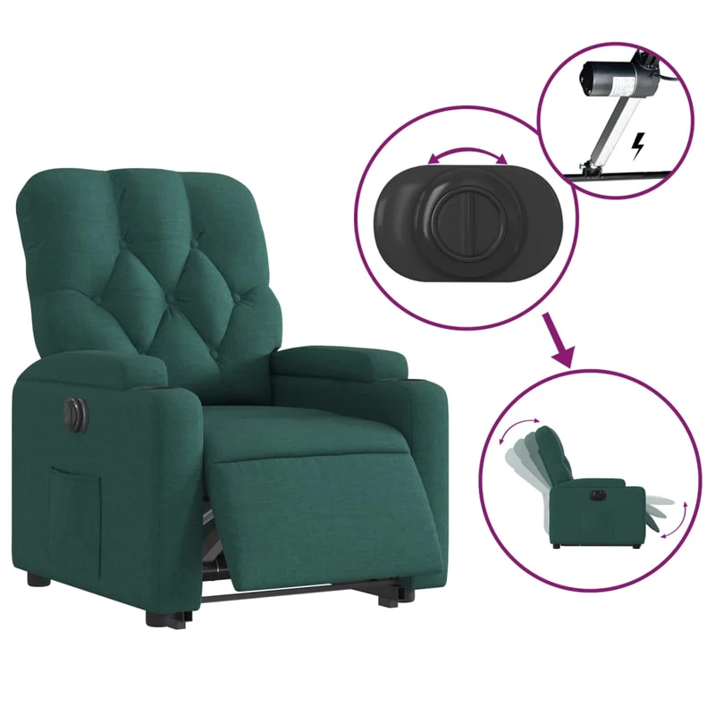 Fauteuil relax TV fonction de levage électrique très confortable en tissu vert foncé DEC028592