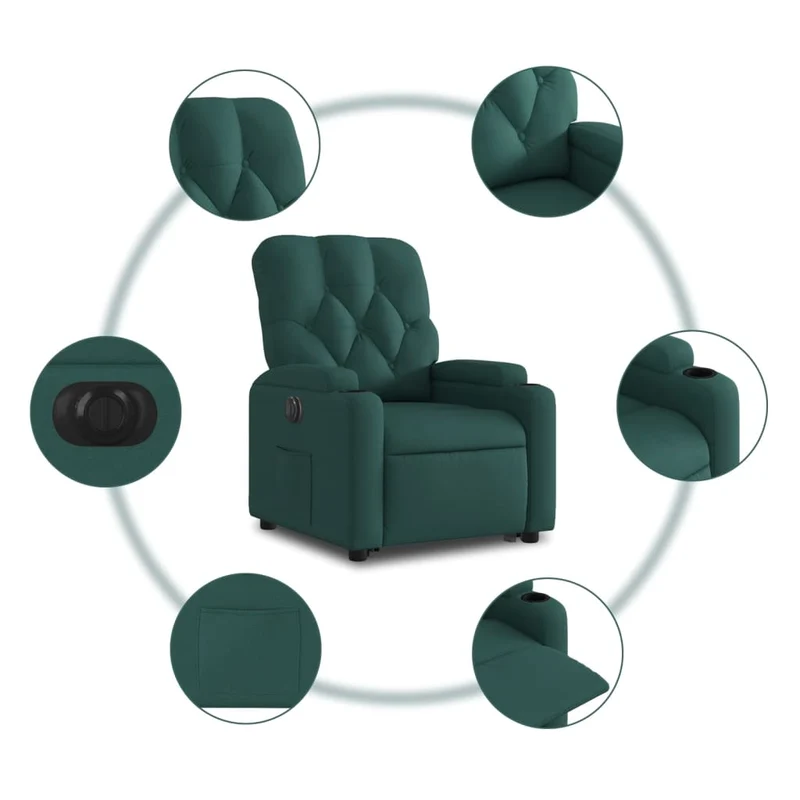 Fauteuil relax TV fonction de levage électrique très confortable en tissu vert foncé DEC028592