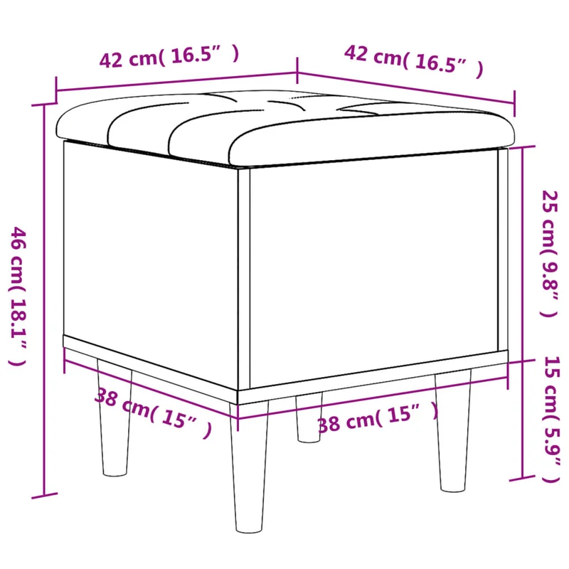 Banc banquette tabouret avec compartiment de rangement 42 x 42 x 46 cm bois d'ingénierie couleur gris béton DEC024764