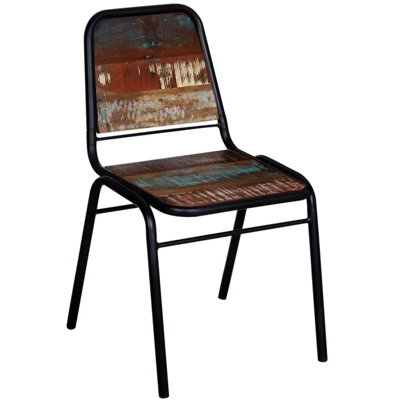 Lot de 4 chaises de salle à manger cuisine style industriel bois de récupération solide CDS021331