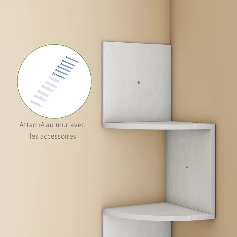 Étagère d'angle zigzag 20 x 20 x 126 cm 5 niveaux rangement livres déco contemporain en panneaux de particule blanc 21_0001219