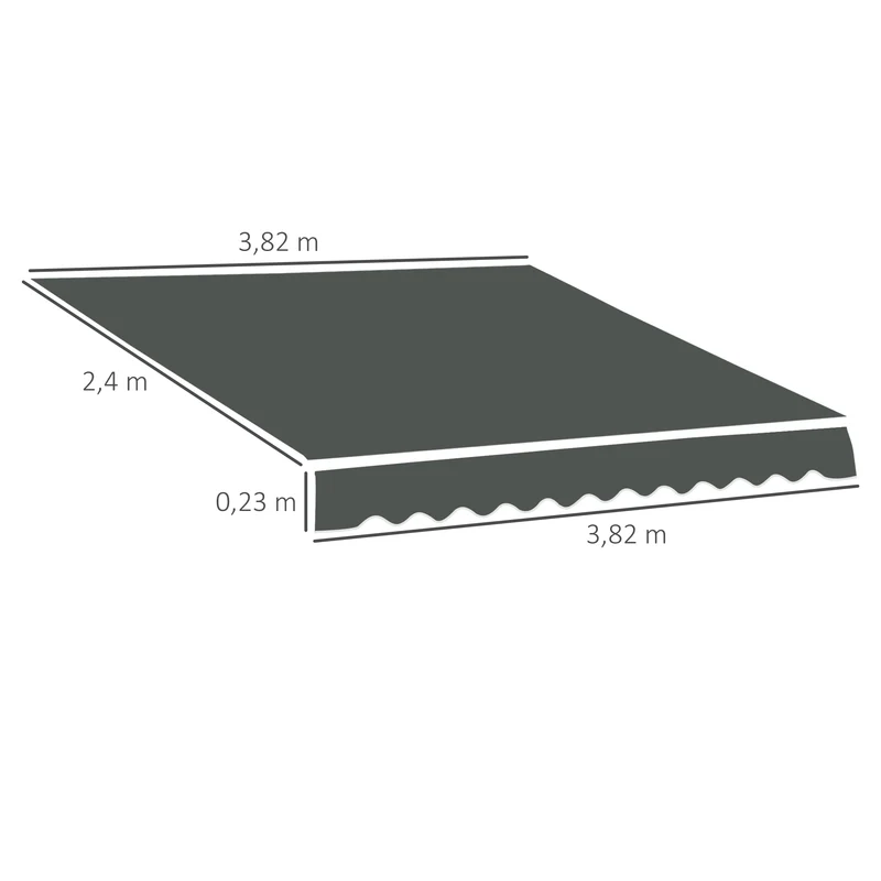 Toile de rechange store banne 382 x 240 cm protection anti-uv remplacement facile contemporain épuré en polyester gris 21_0003860