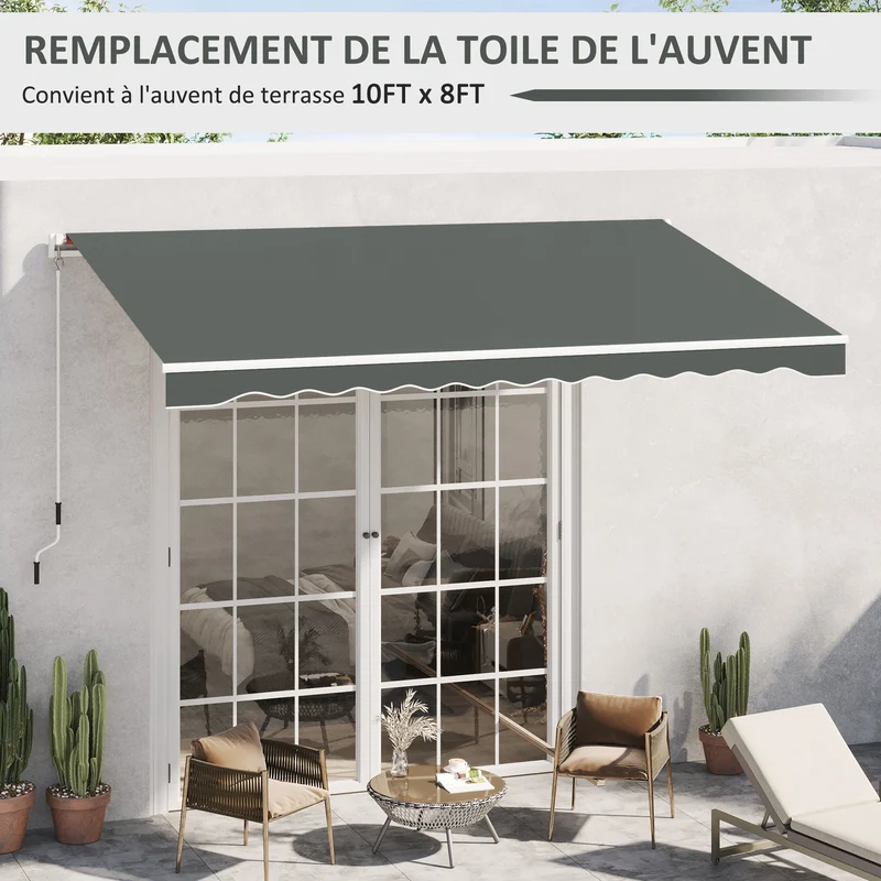 Toile de rechange store banne 382 x 240 cm protection anti-uv remplacement facile contemporain épuré en polyester gris 21_0003860