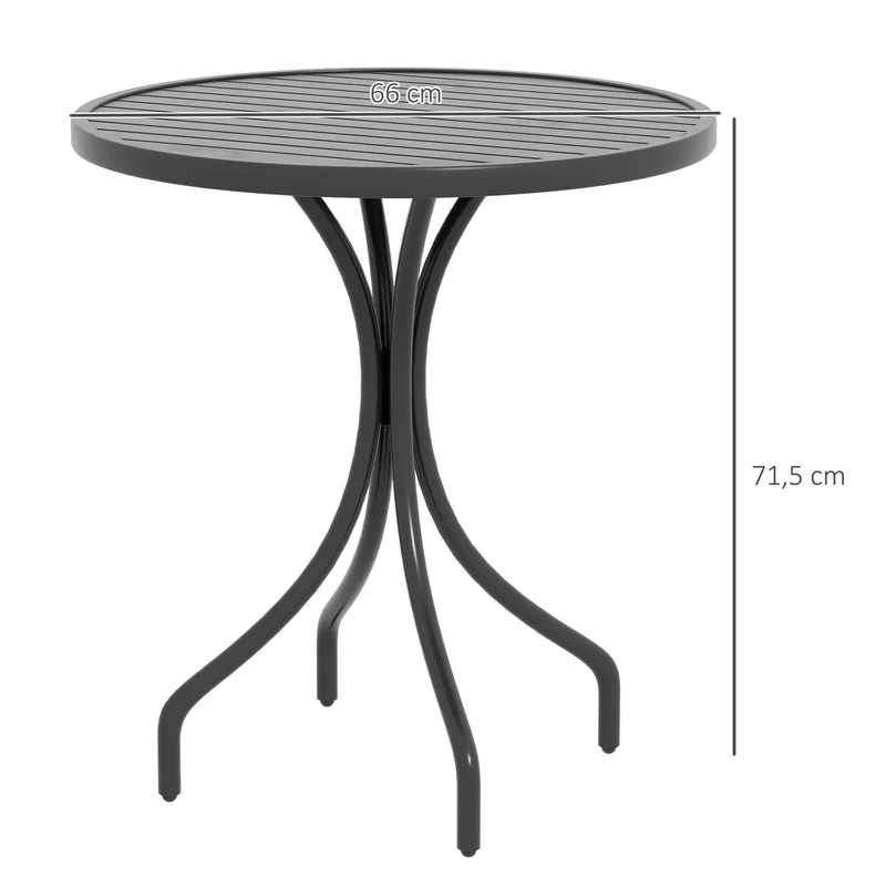 Table de jardin ronde 66 x 66 x 71.5 cm plateau à lattes séchage rapide contemporain tendance en acier galvanisé noir 21_0005203