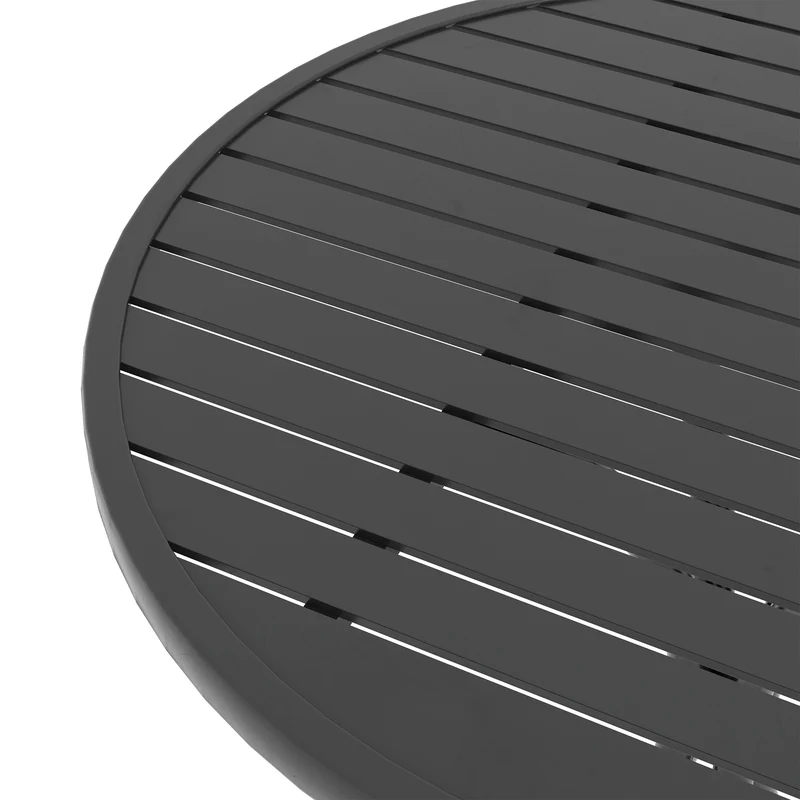 Table de jardin ronde 66 x 66 x 71.5 cm plateau à lattes séchage rapide contemporain tendance en acier galvanisé noir 21_0005203
