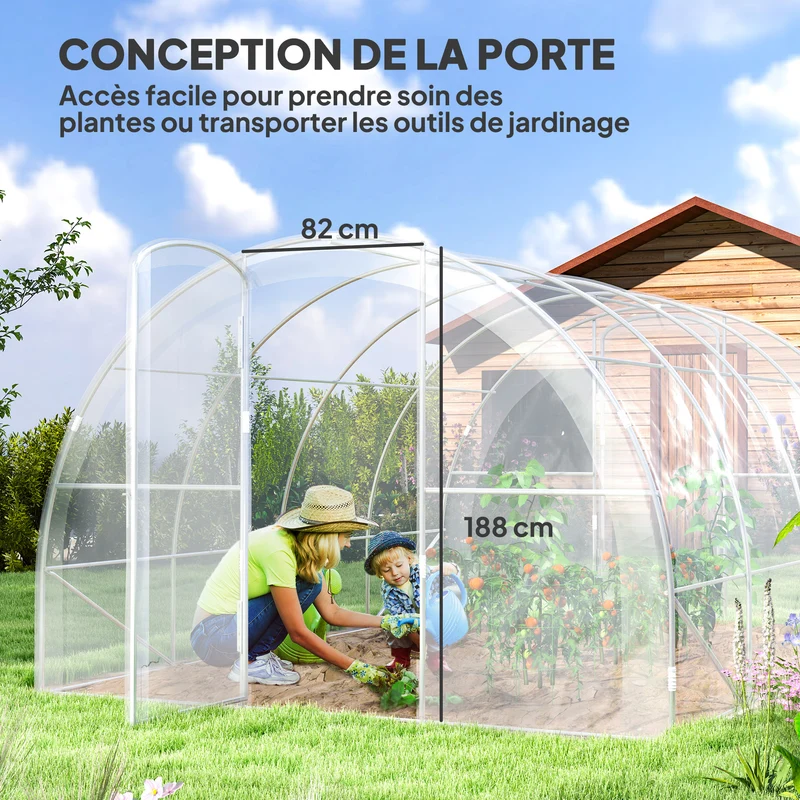 Serre tunnel jardin 395 x 295 x 195 cm protection UV aération optimisée coupe-vent moderne en polyéthylène transparent 21_0005403