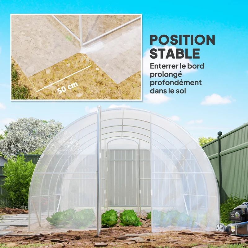 Serre tunnel jardin 395 x 295 x 195 cm protection UV aération optimisée coupe-vent moderne en polyéthylène transparent 21_0005403