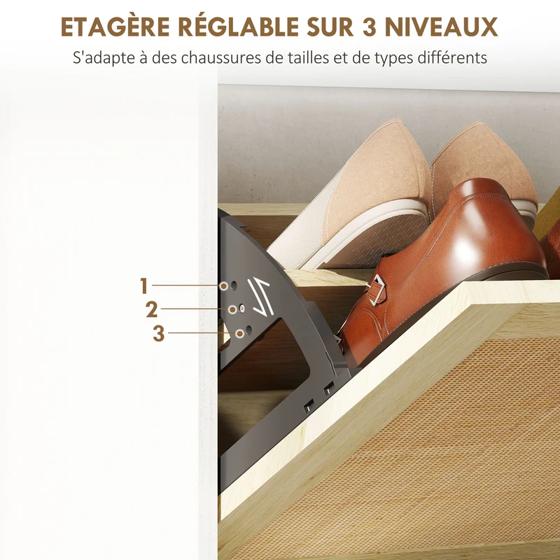 Meuble à chaussures entrée 65 x 24,5 x 153 cm portes abattantes étagères plateau tendance en panneau de particules blanc 21_0002714