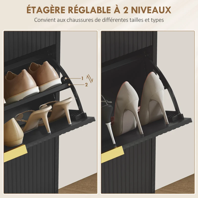 Meuble à chaussures d'entrée 60 x 24 x 122.5 cm étagères réglables anti-basculement 3 tiroirs moderne épuré en MDF noir 21_0002763