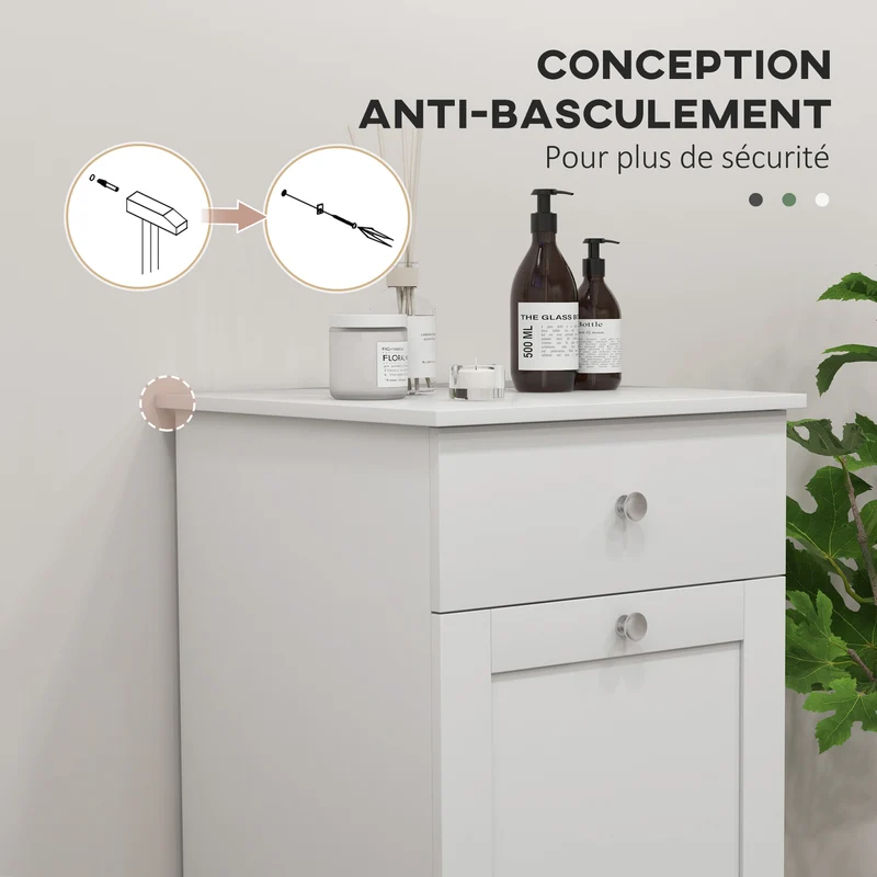 Meuble de salle de bain 40 x 40 x 90.5 cm panier à linge tiroir de rangement moderne en panneau de particules blanc 21_0002027