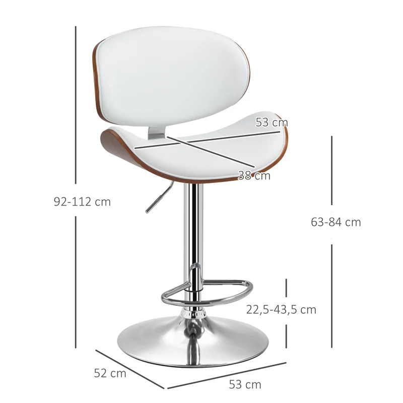 Lot de 2 tabourets de bar assise ergonomique mousse 53 x 52 x 92-112 cm réglable vintage en revêtement synthétique blanc 21_0002305