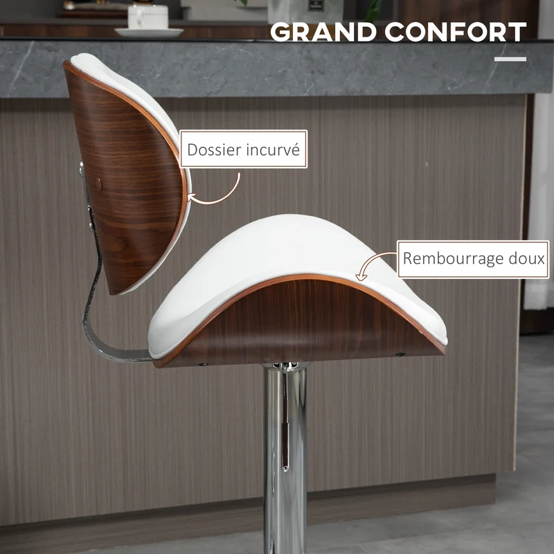 Lot de 2 tabourets de bar assise ergonomique mousse 53 x 52 x 92-112 cm réglable vintage en revêtement synthétique blanc 21_0002305