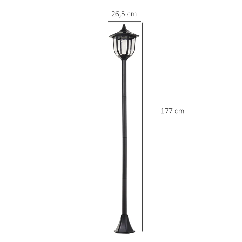 Lot de 2 lampadaire solaire extérieur 26,5 x 177 cm éclairage automatique détecteur de luminosité classique en PP noir 21_0007001