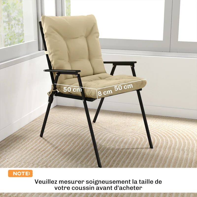 Lot de 2 coussins de chaise d'extérieur 120 x 50 x 8 cm antidérapant respirant scandinave tendance en polyester beige 21_0005734