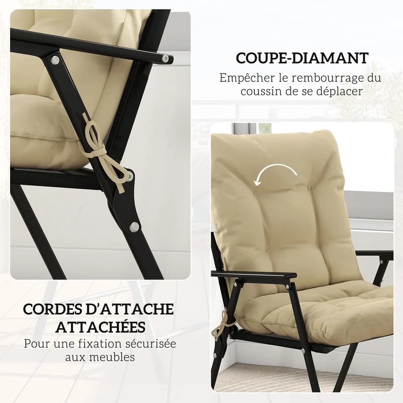 Lot de 2 coussins de chaise d'extérieur 120 x 50 x 8 cm antidérapant respirant scandinave tendance en polyester beige 21_0005734