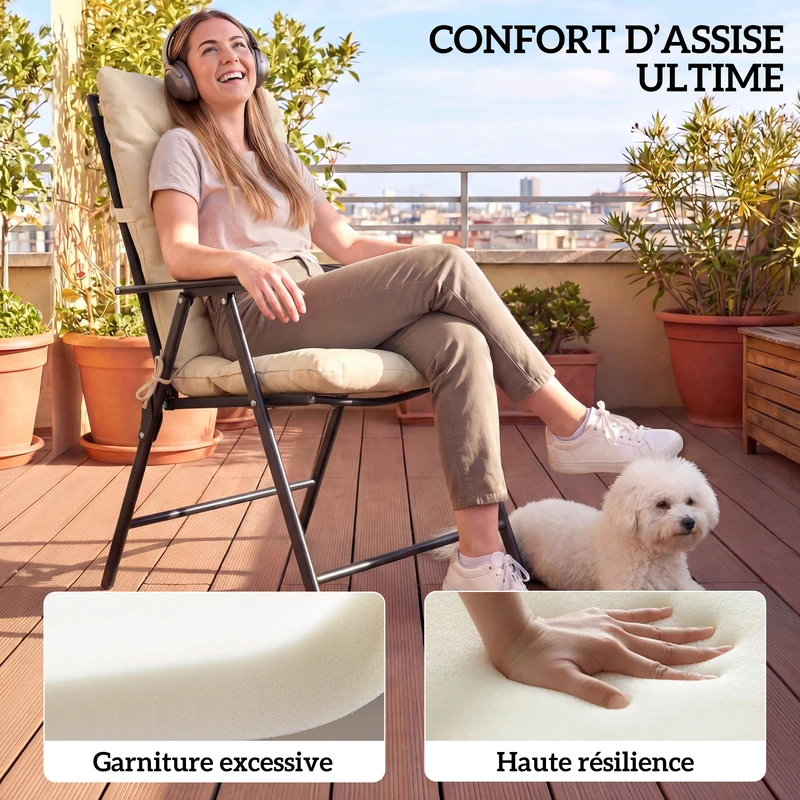 Lot de 2 coussins de chaise d'extérieur 120 x 50 x 8 cm antidérapant respirant scandinave tendance en polyester beige 21_0005734
