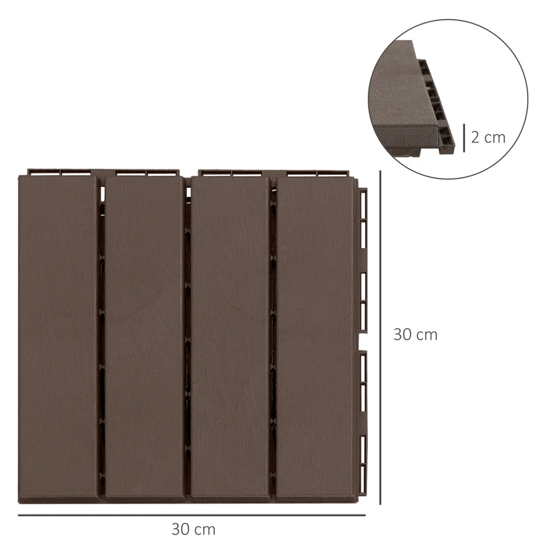 Lot de 18 dalles de terrasse emboîtables 30 x 30 x 2 cm pose rapide antidérapantes style rustique balcon en PP marron 21_0004011