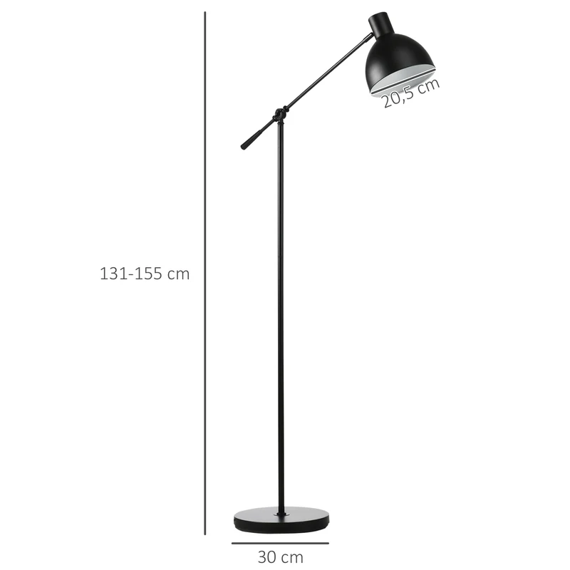 Lampadaire sur pied salon 30 x 30 x 131-155 cm hauteur réglable bras orientable industriel contemporain en acier noir 21_0007021