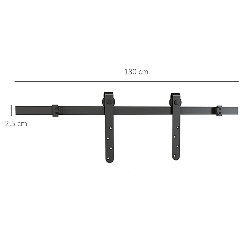 Kit de porte coulissante galandage 180 x 2.5 x 0.30 cm gain d'espace silencieux industriel en acier au carbone noir 21_0007141