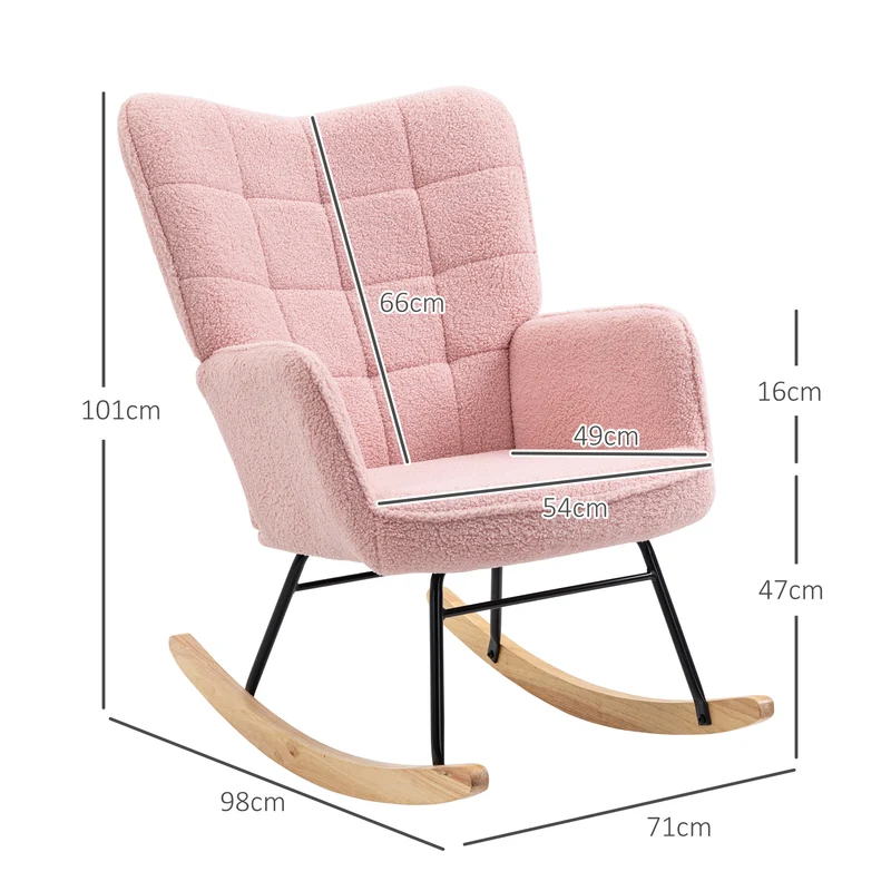 Fauteuil à bascule chambre 71 x 98 x 101 cm confort rembourré mouvement de bascule doux scandinave en polyester rose 21_0003102