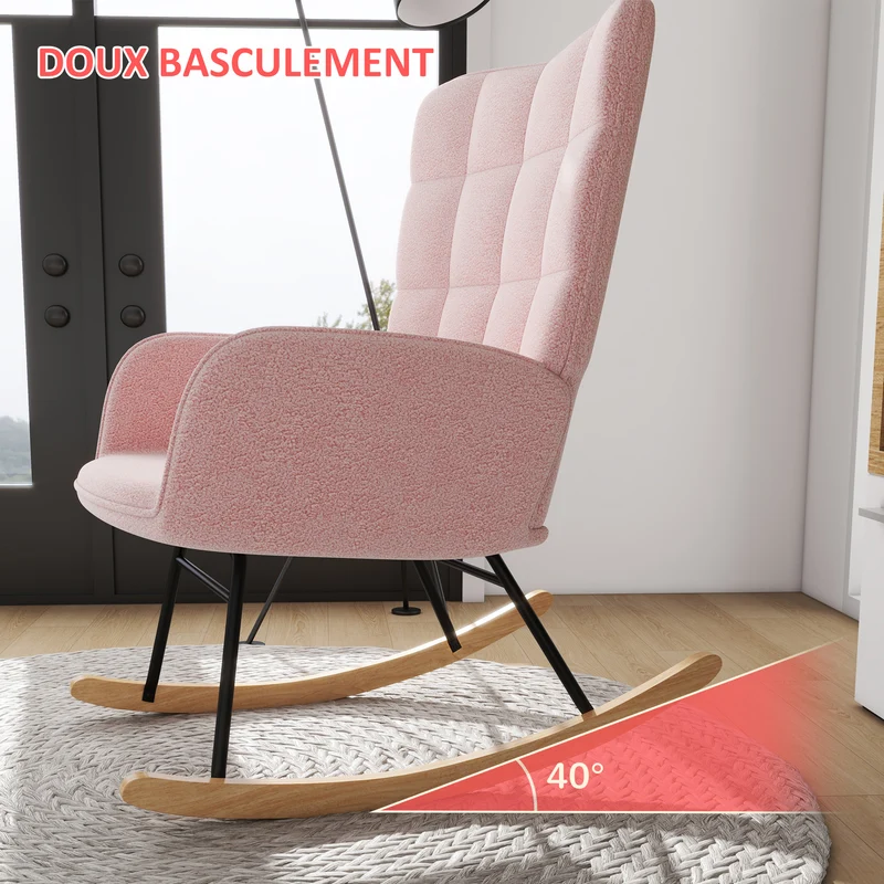 Fauteuil à bascule chambre 71 x 98 x 101 cm confort rembourré mouvement de bascule doux scandinave en polyester rose 21_0003102