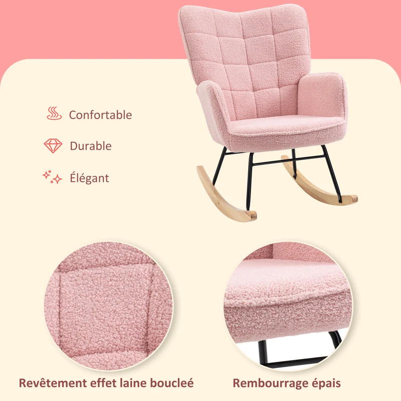 Fauteuil à bascule chambre 71 x 98 x 101 cm confort rembourré mouvement de bascule doux scandinave en polyester rose 21_0003102