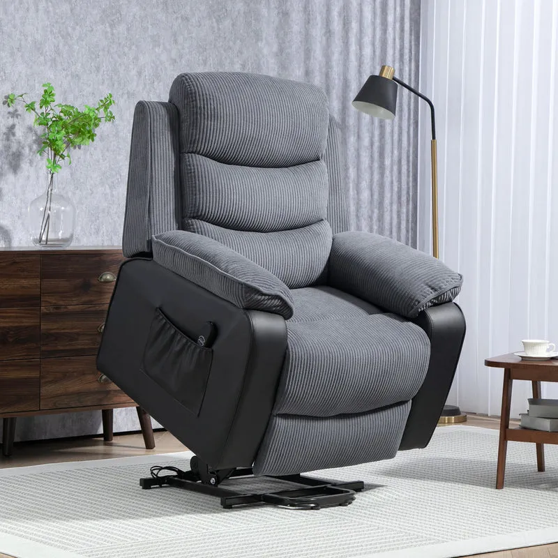 Fauteuil releveur électrique 96 x 96 x 108 cm port usb et aide au lever contemporain cosy en velours côtelé gris foncé 21_0000911