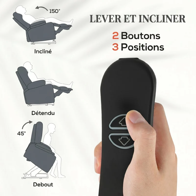 Fauteuil releveur électrique 96 x 96 x 108 cm port usb et aide au lever contemporain cosy en velours côtelé gris foncé 21_0000911