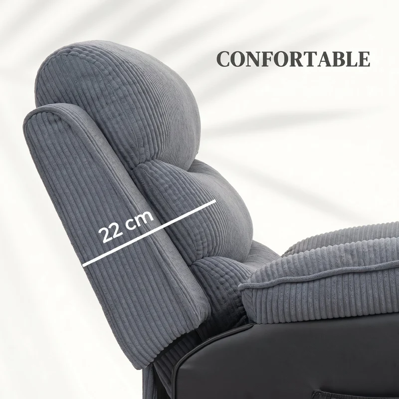 Fauteuil releveur électrique 96 x 96 x 108 cm port usb et aide au lever contemporain cosy en velours côtelé gris foncé 21_0000911
