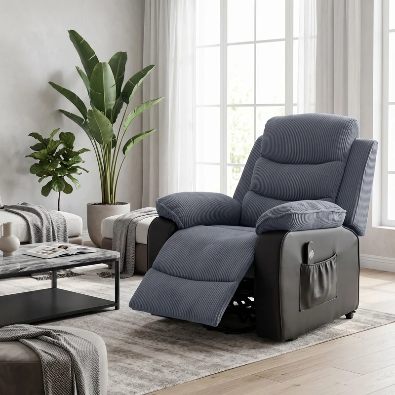 Fauteuil releveur électrique 96 x 96 x 108 cm port usb et aide au lever contemporain cosy en velours côtelé gris foncé 21_0000911