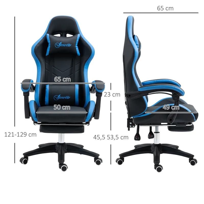 Fauteuil de jeu ergonomique 65 x 65 x 121-129 cm dossier inclinable 135° avec repose-pieds design en polyuréthane noir 21_0006227