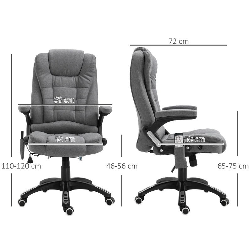 Fauteuil de bureau ergonomique massant chauffant 68 x 72 x 110 cm siège pivotant incliné contemporain en polyester gris 21_0006154