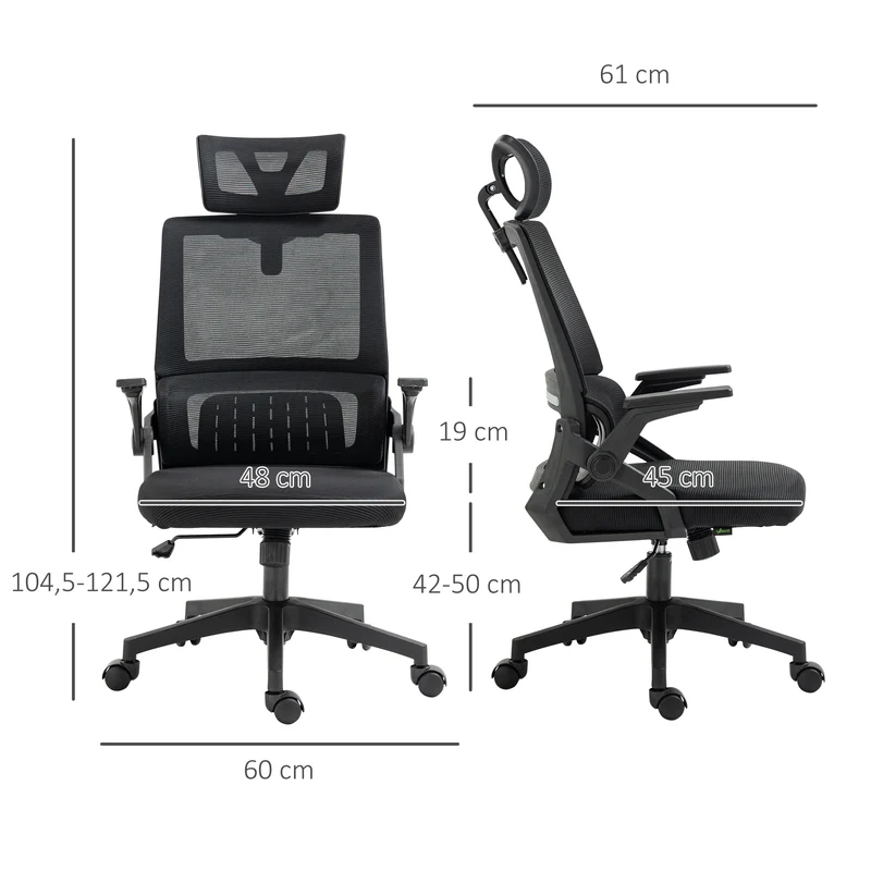 Fauteuil de bureau dossier inclinable réglable 60 x 61 x 104.5-121.5 cm assise mousse moderne en maille polyester noir 21_0006247