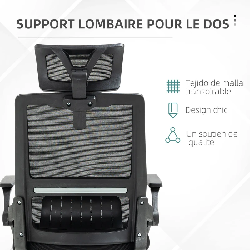 Fauteuil de bureau dossier inclinable réglable 60 x 61 x 104.5-121.5 cm assise mousse moderne en maille polyester noir 21_0006247