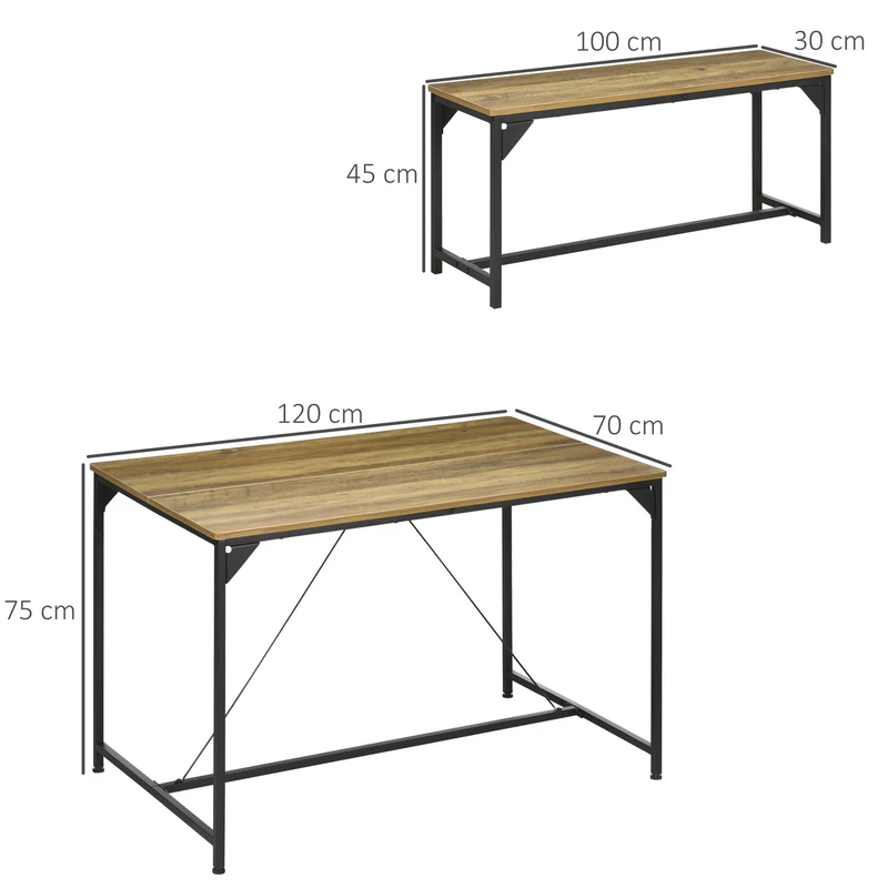Ensemble table à manger et 2 bancs 120 x 70 x 75 cm bancs encastrables style industriel en panneau de particules naturel 21_0002354