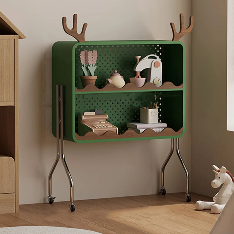 Contemporary Nordic Cartoon Cat Ear & Deer Ear Iron Multi-layer Board Kids Movable Storage Cabinet 2-Tier For Living Room