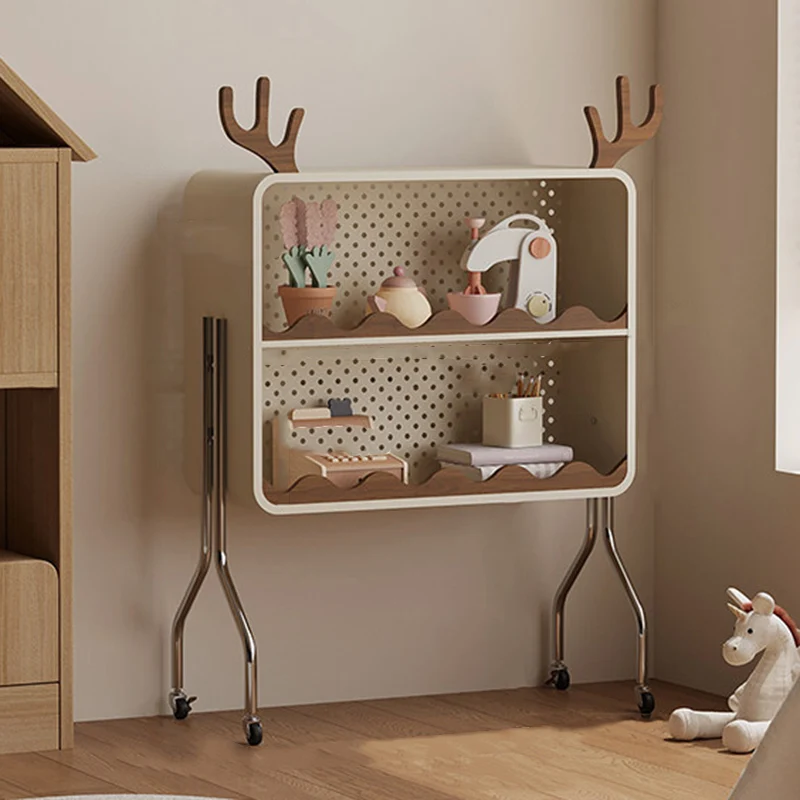Contemporary Nordic Cartoon Cat Ear & Deer Ear Iron Multi-layer Board Kids Movable Storage Cabinet 2-Tier For Living Room