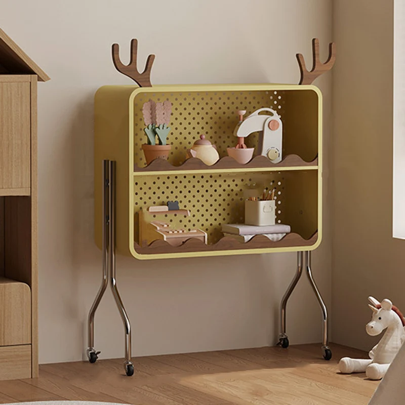 Contemporary Nordic Cartoon Cat Ear & Deer Ear Iron Multi-layer Board Kids Movable Storage Cabinet 2-Tier For Living Room