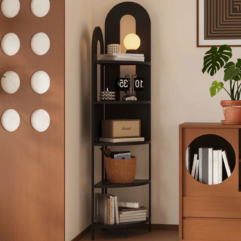 Traditional French Arched Fan-Shaped Iron Floor-Standing Corner Storage Shelf 5-Tier For Living Room