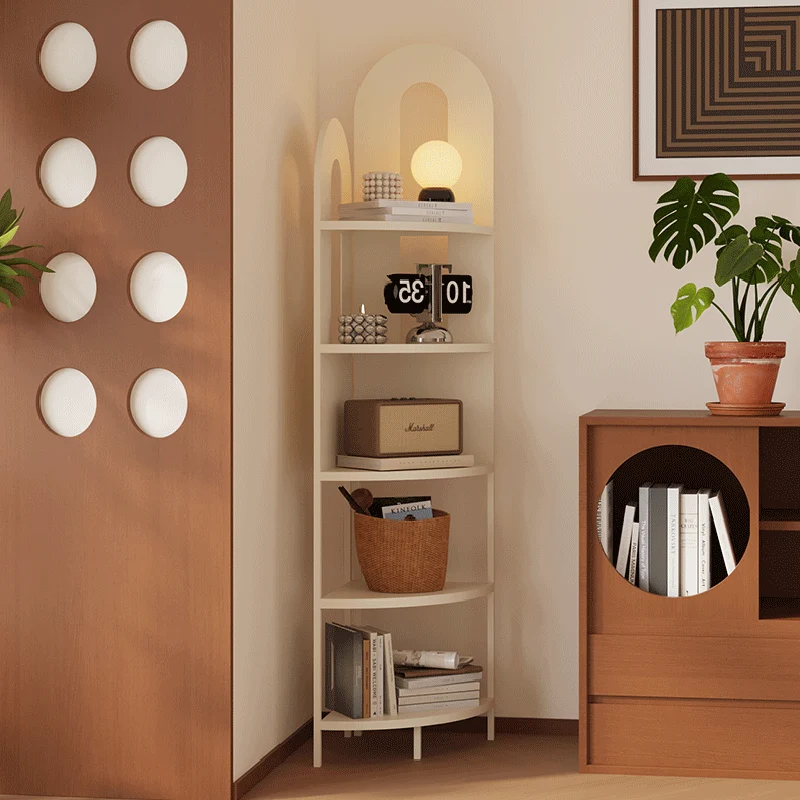 Traditional French Arched Fan-Shaped Iron Floor-Standing Corner Storage Shelf 5-Tier For Living Room