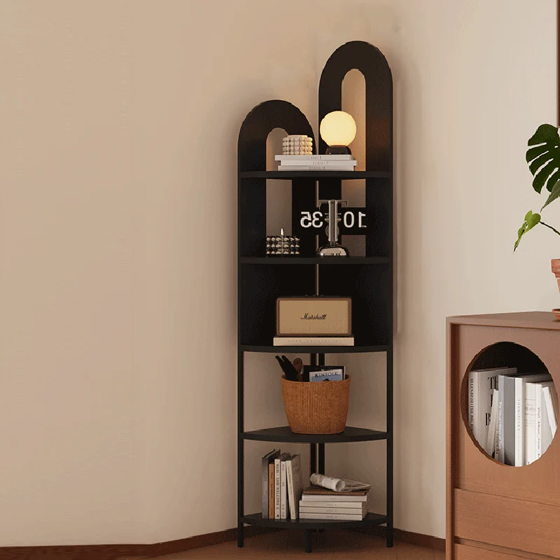 Traditional French Arched Fan-Shaped Iron Floor-Standing Corner Storage Shelf 5-Tier For Living Room
