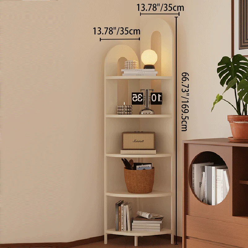 Traditional French Arched Fan-Shaped Iron Floor-Standing Corner Storage Shelf 5-Tier For Living Room