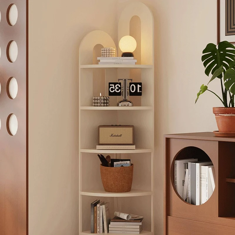 Traditional French Arched Fan-Shaped Iron Floor-Standing Corner Storage Shelf 5-Tier For Living Room