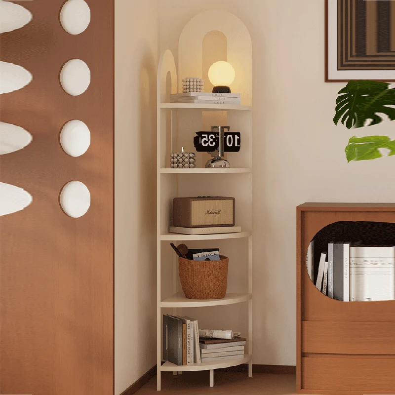 Traditional French Arched Fan-Shaped Iron Floor-Standing Corner Storage Shelf 5-Tier For Living Room