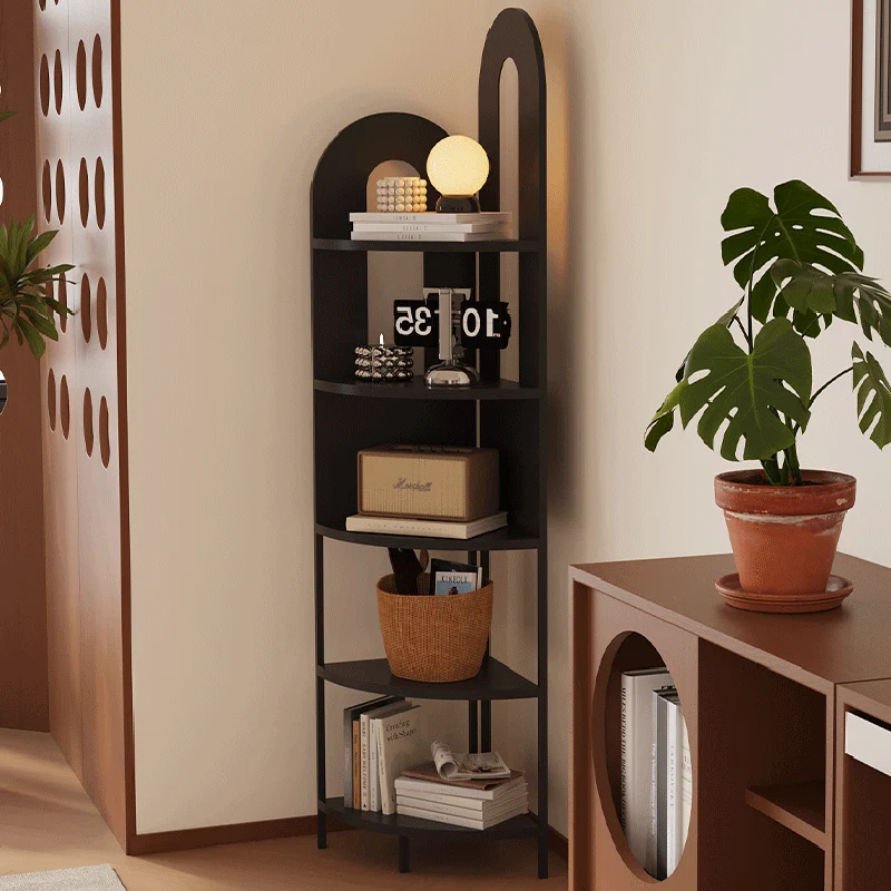 Traditional French Arched Fan-Shaped Iron Floor-Standing Corner Storage Shelf 5-Tier For Living Room