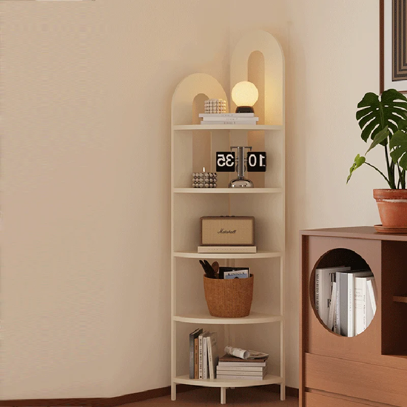 Traditional French Arched Fan-Shaped Iron Floor-Standing Corner Storage Shelf 5-Tier For Living Room