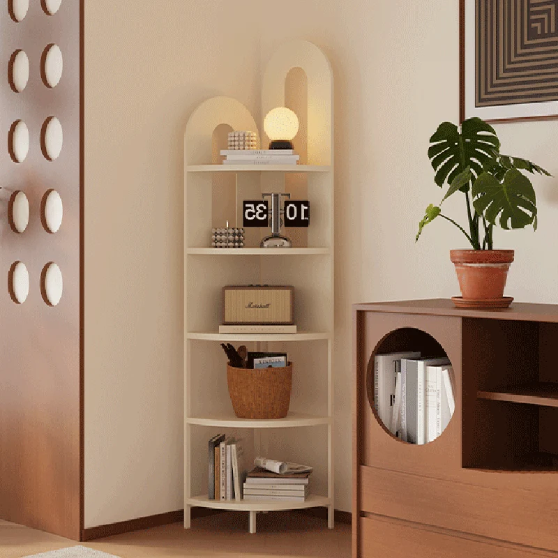 Traditional French Arched Fan-Shaped Iron Floor-Standing Corner Storage Shelf 5-Tier For Living Room